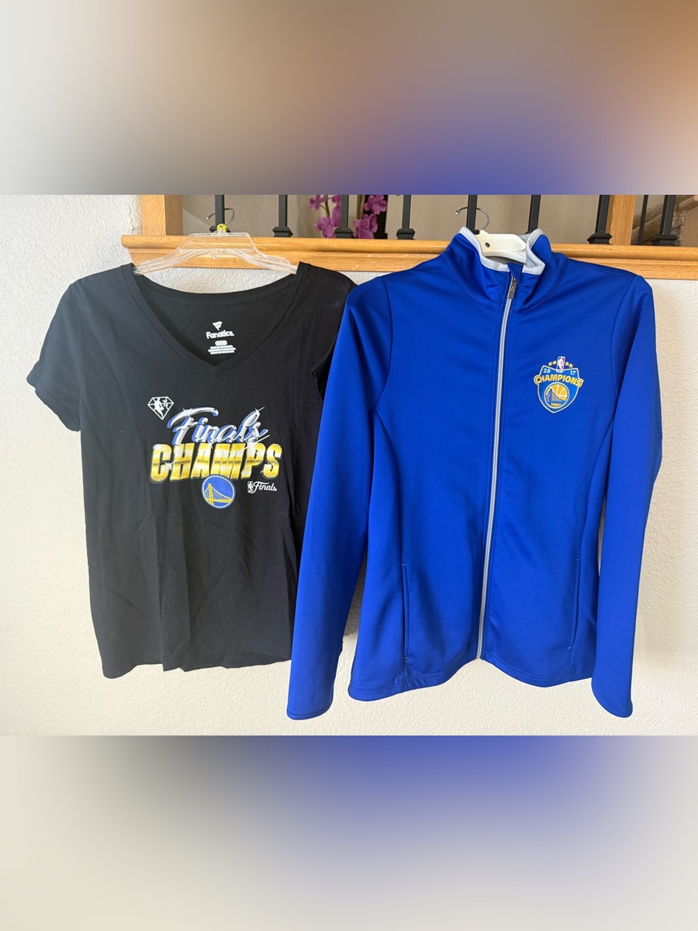 Golden State Warriors Finals Champs Black Tee + Royal Blue Zip Jacket Bundle M